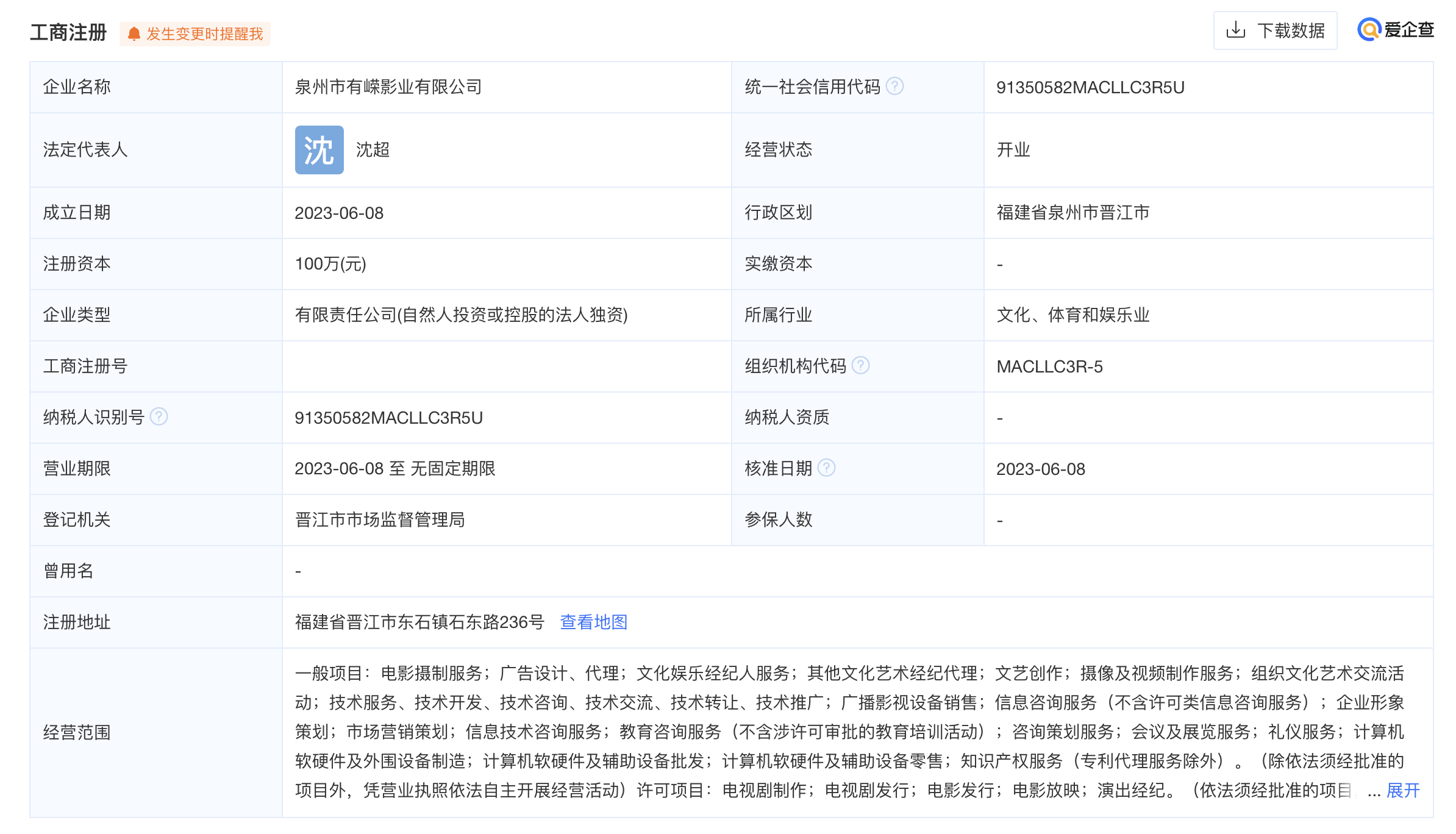 爱企查显示韩寒于泉州投资成立电影公司 注册资本100万元 哪种潮牌品牌（爱企查显示韩寒于泉州投资成立电影公司 注册资本100万元）