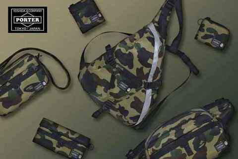 该系列选取了 A BATHING APE 标志潮牌商城性 1ST CAMO 注入打造经典饰面和垂坠感（BAPE x PORTER 全新联乘包袋系列抢先预览）