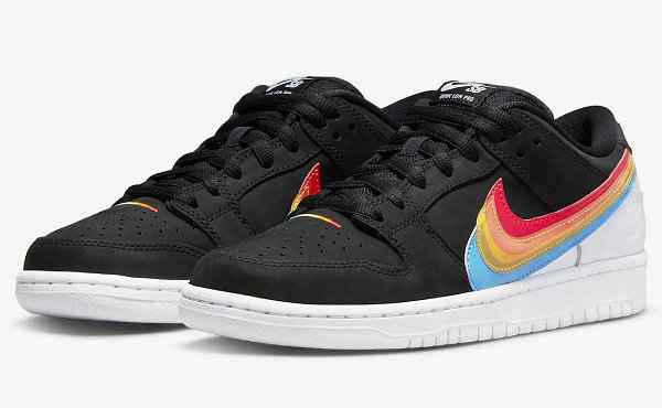 特别的相纸压潮牌商城印 logo 十分醒目（Nike x 宝丽来全新联名 Dunk SB 鞋款出炉，彩虹钩）