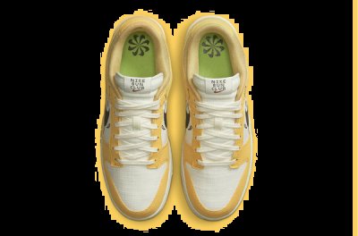 小麦/白/黄等色调与黑墨色鲨潮牌鱼鳍图案覆盖的 Swoosh logo 一同呈现（鲨鱼 Nike Dunk Low 全新“Sun Club”配色鞋款亮相）
