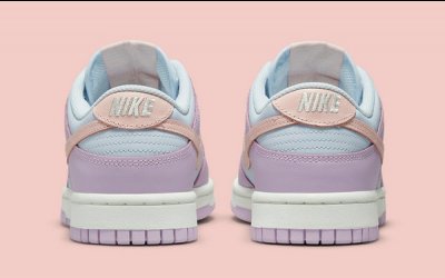 而眼前这款 Nike Dunk Low 则以婴潮牌儿蓝/丁香紫/樱花粉三重色调拼接而成（复活节 Dunk Low 全新“Easter”配色鞋款抢先预览）