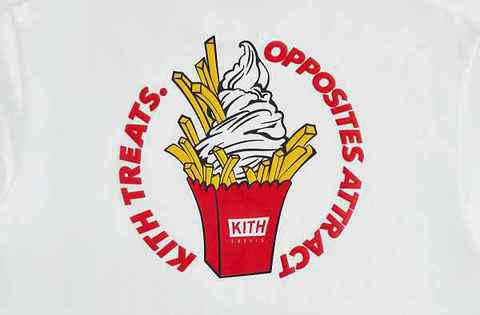 同时又融入了自家标志潮牌性的 4 款冰淇淋图案一同出镜（KITH Treats 全新“Opposite Day”系列亮相，十分玩趣）