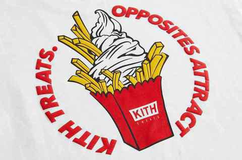 同时又融入了自家标志潮牌性的 4 款冰淇淋图案一同出镜（KITH Treats 全新“Opposite Day”系列亮相，十分玩趣）