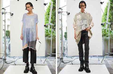 马尾元素点缀的白 Tee、长款潮牌信息衬衣裙、细直筒皮裤以及丹宁长裤等（MM6 Maison Margiela 2022 早春系列 Lookbook 赏析）