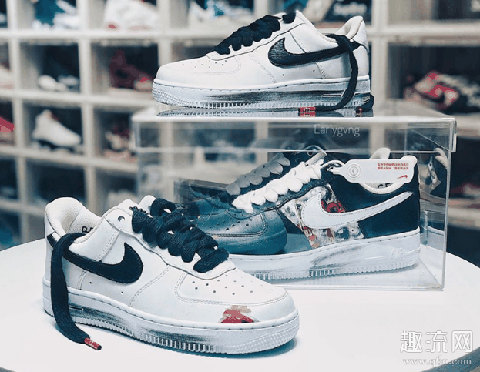 权志龙 x AF1白色刮刮卡反系鞋带上脚 PEACEMINUSONE x AF1 Low白色版本细节图