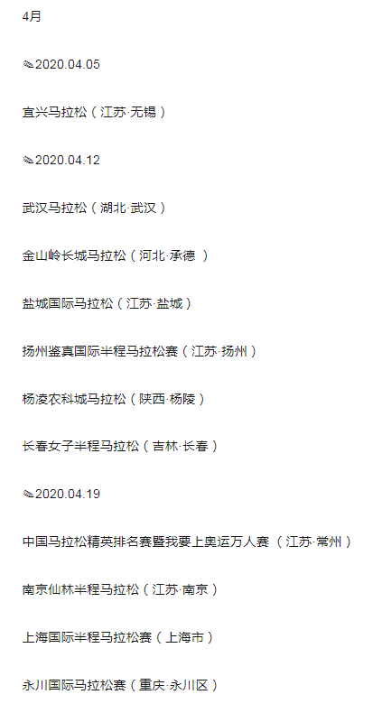 2020年马拉松什么时候可以开始 马拉松什么时候恢复