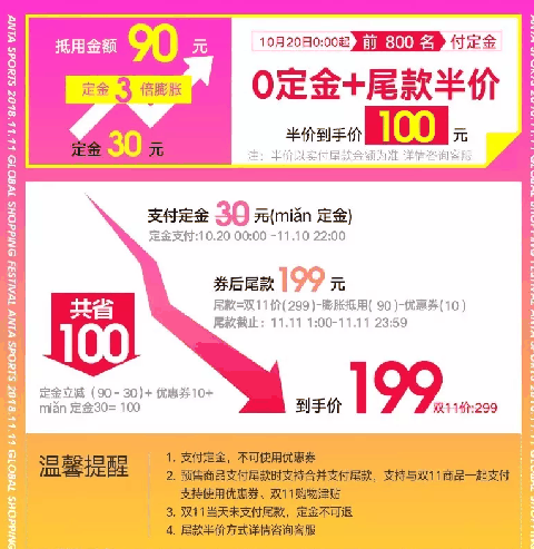 也就是到手价潮牌商城100的全部来历（双11安踏预售流程 双11安踏淘宝规则）