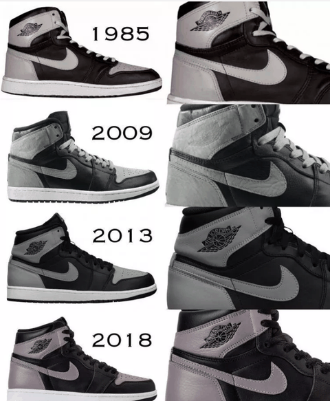 AJ1“Shadow”2018复刻版和元年版有什么区别 AJ1“Shadow”四次版本对比