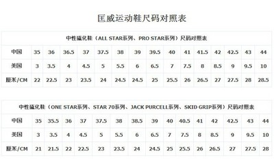 匡威one star尺码怎么选 匡威one star尺码对照表