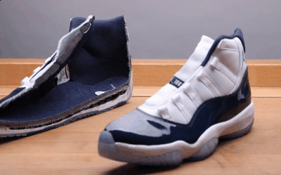 防止鞋舌歪斜 鞋身潮牌资讯背面衬布 深蓝色鞋垫（AJ11 WIN LIKE '82拆解测评 AJ11 WIN LIKE '82实物拆解图）