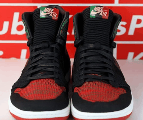 完美的红绿黑三潮牌品牌种颜色相间在一起（AJ1 Flyknit全新黑人月配色怎么样 Air Jordan 1 Flyknit “BHM”多少钱）