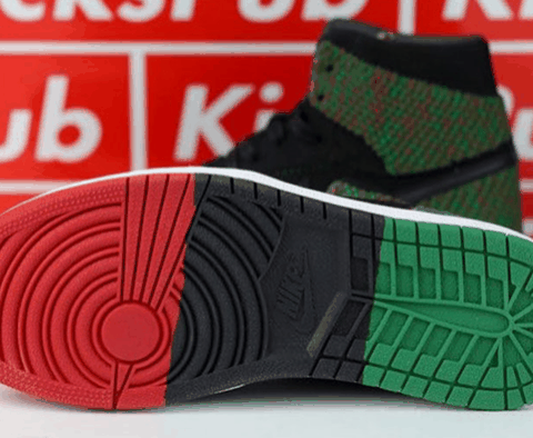 完美的红绿黑三潮牌品牌种颜色相间在一起（AJ1 Flyknit全新黑人月配色怎么样 Air Jordan 1 Flyknit “BHM”多少钱）