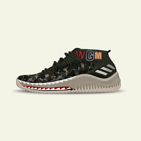 将经典鲨鱼元素的各潮牌汇潮牌网个细节均呈现到鞋身之上（BAPE x adidas 利拉德DAME 4好看吗 BAPE x adidas DAME 4深度赏析）