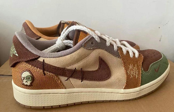 这双 Air Jordan 1 Low 以麂皮、潮牌商城麻布以及粗制麻绳鞋带等材料制作（巫毒娃娃 AJ1 Low 全新“Voodoo”配色鞋款抢先预览）