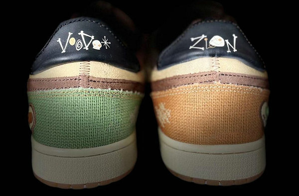 这双 Air Jordan 1 Low 以麂皮、潮牌商城麻布以及粗制麻绳鞋带等材料制作（巫毒娃娃 AJ1 Low 全新“Voodoo”配色鞋款抢先预览）
