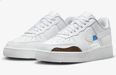 并以蓝色潮牌信息部件串联（纯白「破坏版」Air Force 1 Low 鞋款即将来袭）