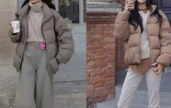 右边这一套适合瘦小的女孩子穿 潮牌冬季如何御寒提醒（拖地裤搭配什么外套 拖地裤的三大优点 ）