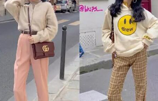 右边这一套适合瘦小的女孩子穿 潮牌冬季如何御寒提醒（拖地裤搭配什么外套 拖地裤的三大优点 ）