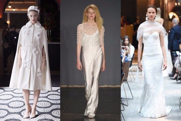  8.用波西米亚风营造一些浪漫感觉 从左至右的秀场依次为：Sachin Babi、Jenny Packham 和 Elizabeth Fillmore 如果婚礼选择在海边 潮牌冬季如何御寒提醒（2018春季服装流行趋势 春季婚纱礼服流行趋势推荐 ）