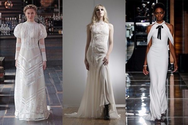  8.用波西米亚风营造一些浪漫感觉 从左至右的秀场依次为：Sachin Babi、Jenny Packham 和 Elizabeth Fillmore 如果婚礼选择在海边 潮牌冬季如何御寒提醒（2018春季服装流行趋势 春季婚纱礼服流行趋势推荐 ）