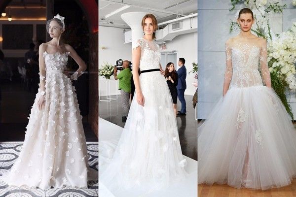  8.用波西米亚风营造一些浪漫感觉 从左至右的秀场依次为：Sachin Babi、Jenny Packham 和 Elizabeth Fillmore 如果婚礼选择在海边 潮牌冬季如何御寒提醒（2018春季服装流行趋势 春季婚纱礼服流行趋势推荐 ）