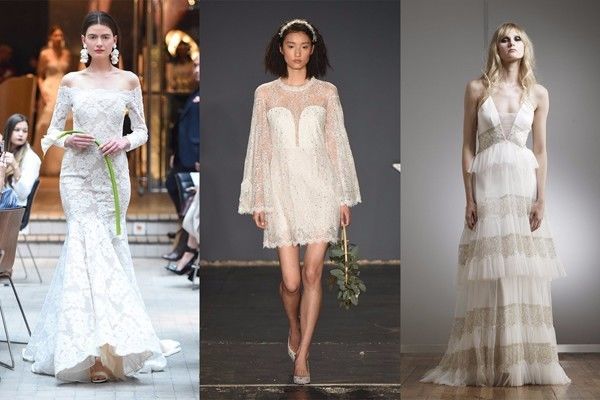  8.用波西米亚风营造一些浪漫感觉 从左至右的秀场依次为：Sachin Babi、Jenny Packham 和 Elizabeth Fillmore 如果婚礼选择在海边 潮牌冬季如何御寒提醒（2018春季服装流行趋势 春季婚纱礼服流行趋势推荐 ）