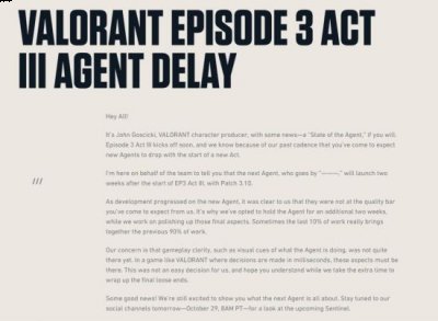 《VALORANT》第三幕第三章将正常推出 玩家最喜爱潮牌有哪些？（《VALORANT》新特工上线延期 新章节推出两周后登场）