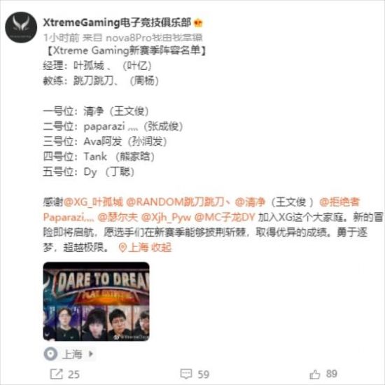DOTA2：XG官博第一条消息官宣新赛季阵容名单哪种潮牌品牌比较好看？（DOTA2：XG官博第一条消息官宣新赛季阵容名单）