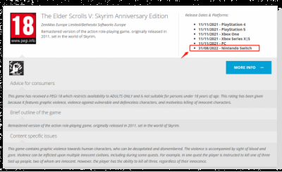 游戏NS版的评级为18+ 玩家最喜爱潮牌有哪些？（《上古卷轴5 周年纪念版》NS版 在欧洲通过评级）