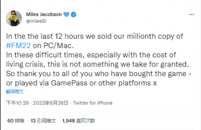 这并不是理所当然的事 潮牌游戏互动（《足球经理2022》销量超百万 制作人发文感谢玩家）