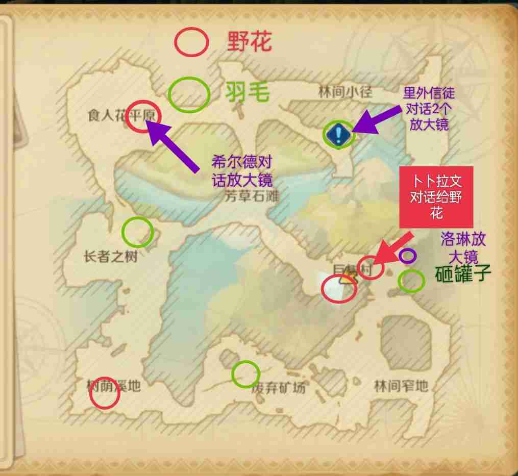 感兴趣的小伙伴们千万别错过了哟~ 龙之国物语耳语村羽毛位置详解 1、下图绿色的圈是羽毛的位置 潮牌冬季如何御寒提醒（龙之国物语耳语村羽毛在哪里？龙之国物语耳语村羽毛位置详解）