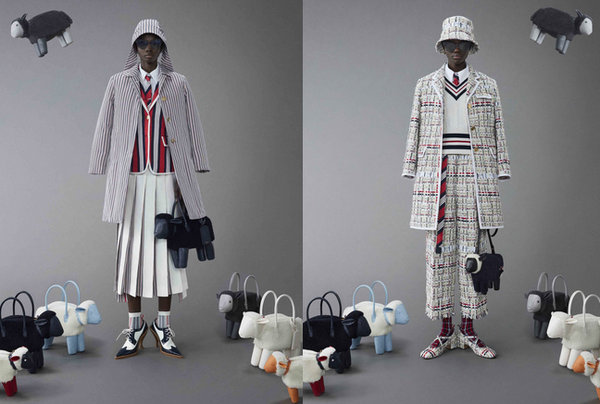  Thom Browne 还将细褶、夸张的肩部和裙摆融为一体 2023年最新流行（Thom Browne汤姆布朗2024度假系列释出）